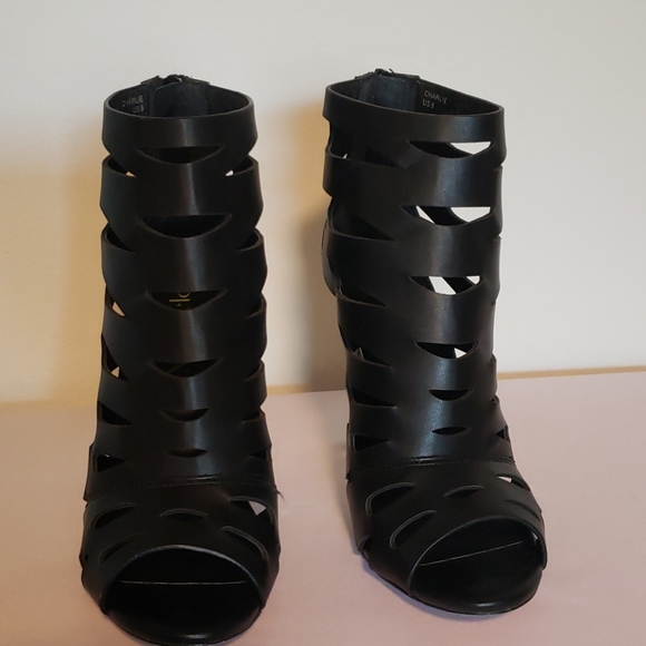 Black Cut Out Open Toe Heels - Picture 2 of 6